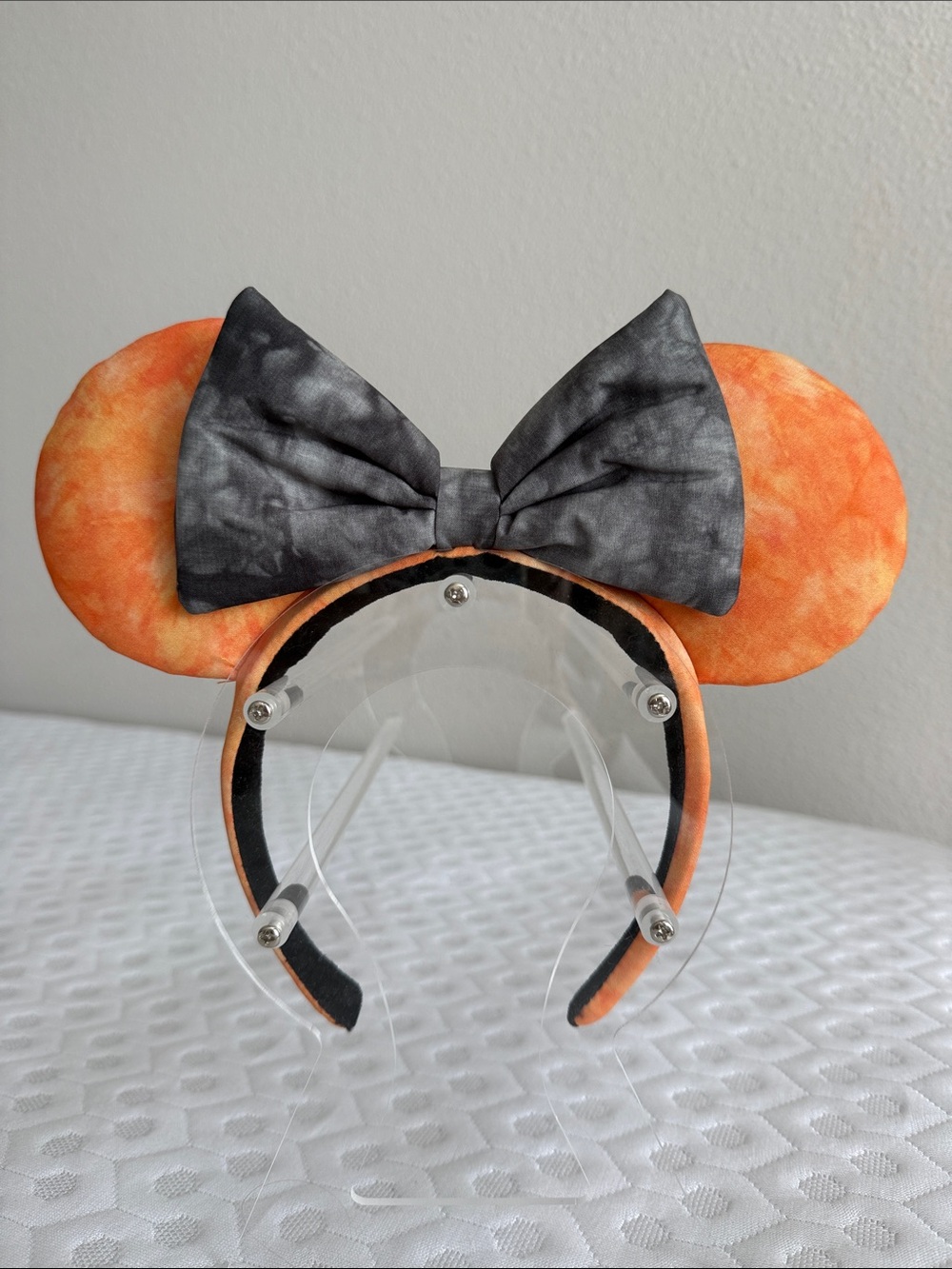 Disney Halloween Orange and Gray Tie-Dye Bow Minnie Ears Headband